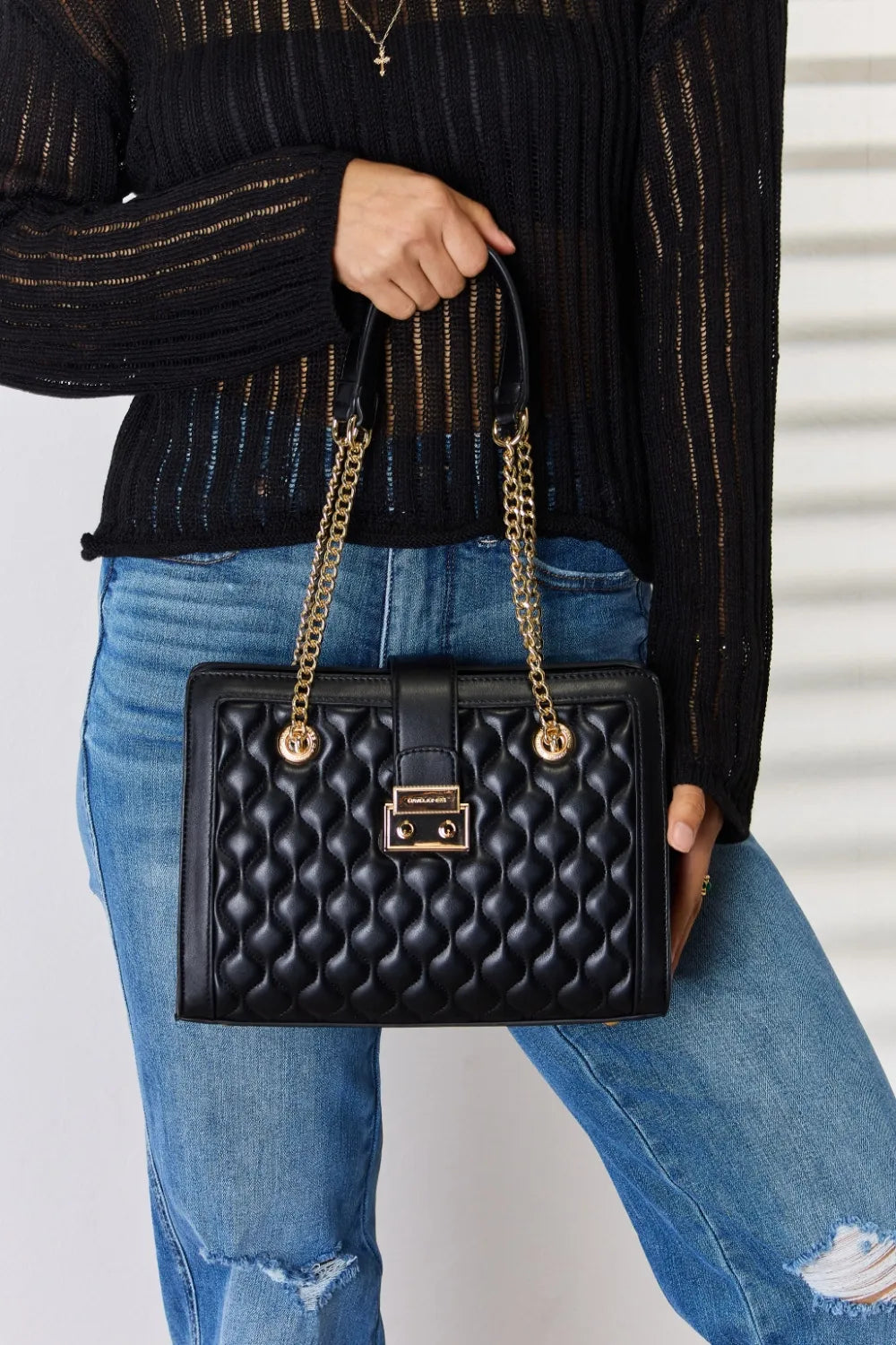 David Jones Quilted PU Leather Handbag - Alwesbo Fashion