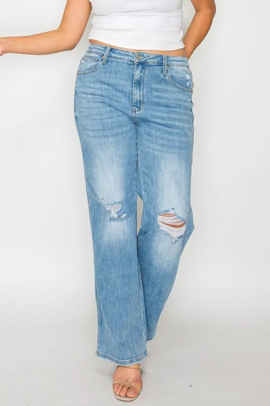 bytos Full Size Distressed High Rise Straight Jeans - Alwesbo Fashion