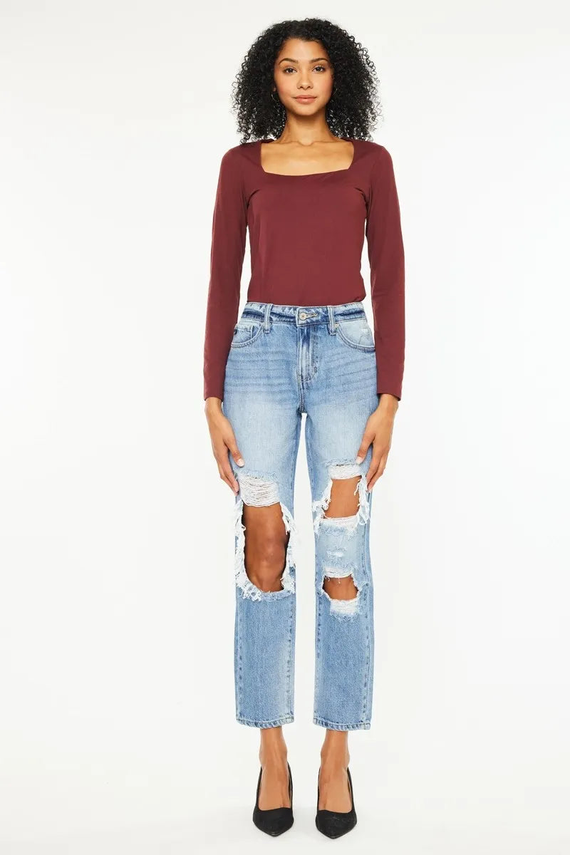 High Rise Distressed Boyfriend Jeans for Women - Alwesbo Fashion