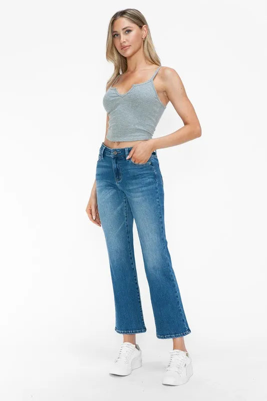 bytos Full Size Cat's Whiskers Mid Rise Ankle Jeans - Alwesbo Fashion