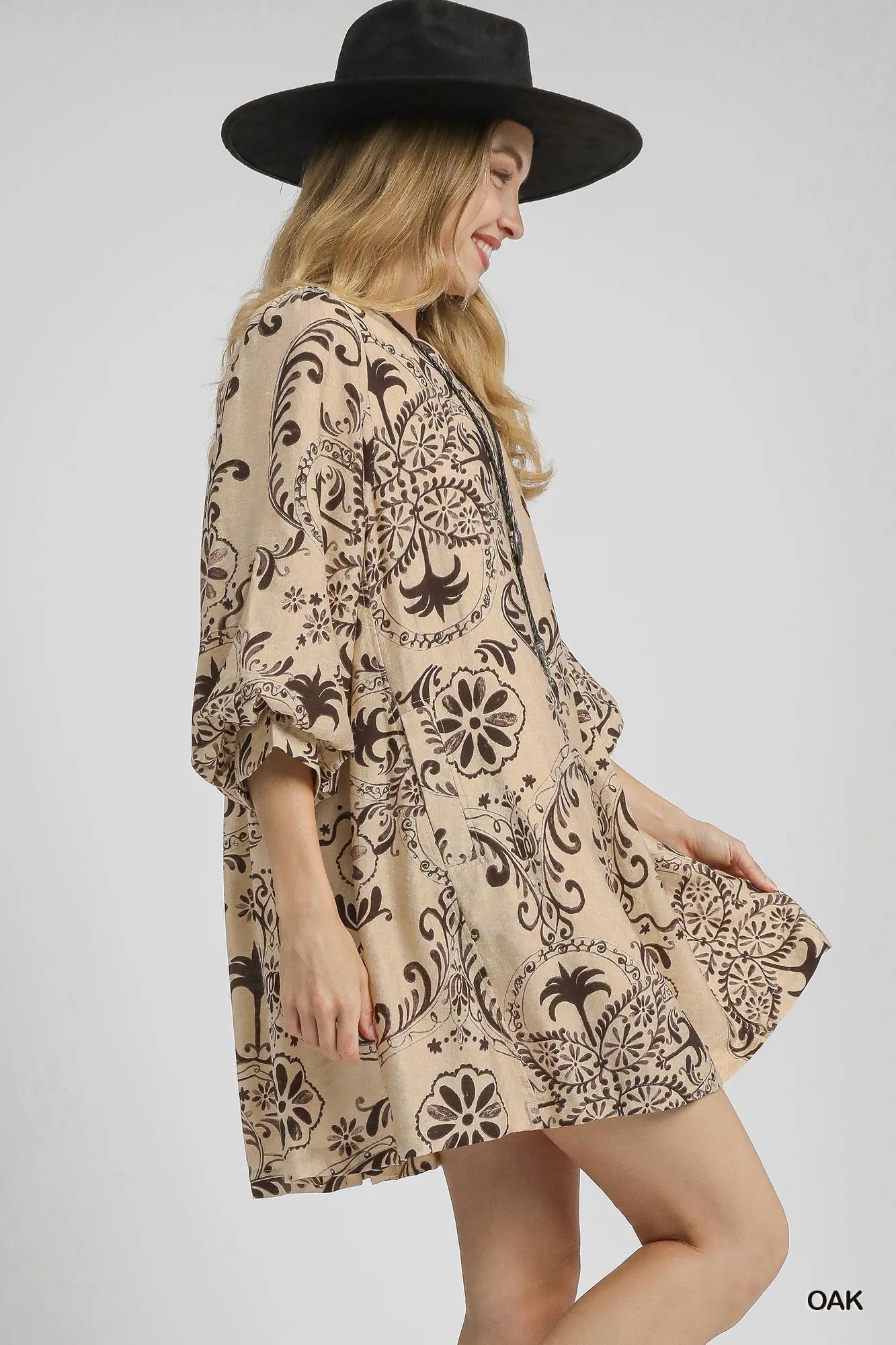 Boho Chic Printed Mini Dress with Balloon Sleeves - Alwesbo Fashion