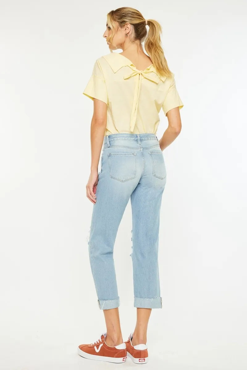 Kancan Mid Rise Distressed Boyfriend Jeans - Alwesbo Fashion