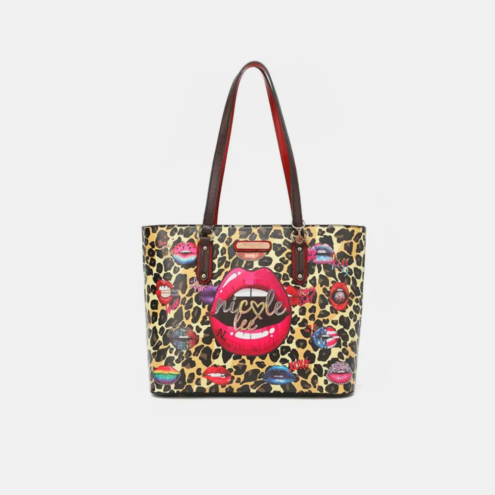 Nicole Lee USA 3-Piece Wild Lips Print Handbag Set - Alwesbo Fashion