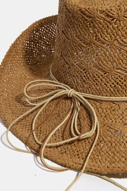 Fame Mixed Beaded And Rope Western Fedora Straw Hat - Alwesbo Fashion