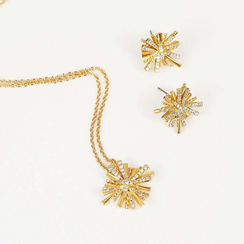Starburst Gold-Plated Earrings and Necklace Set - Alwesbo Fashion