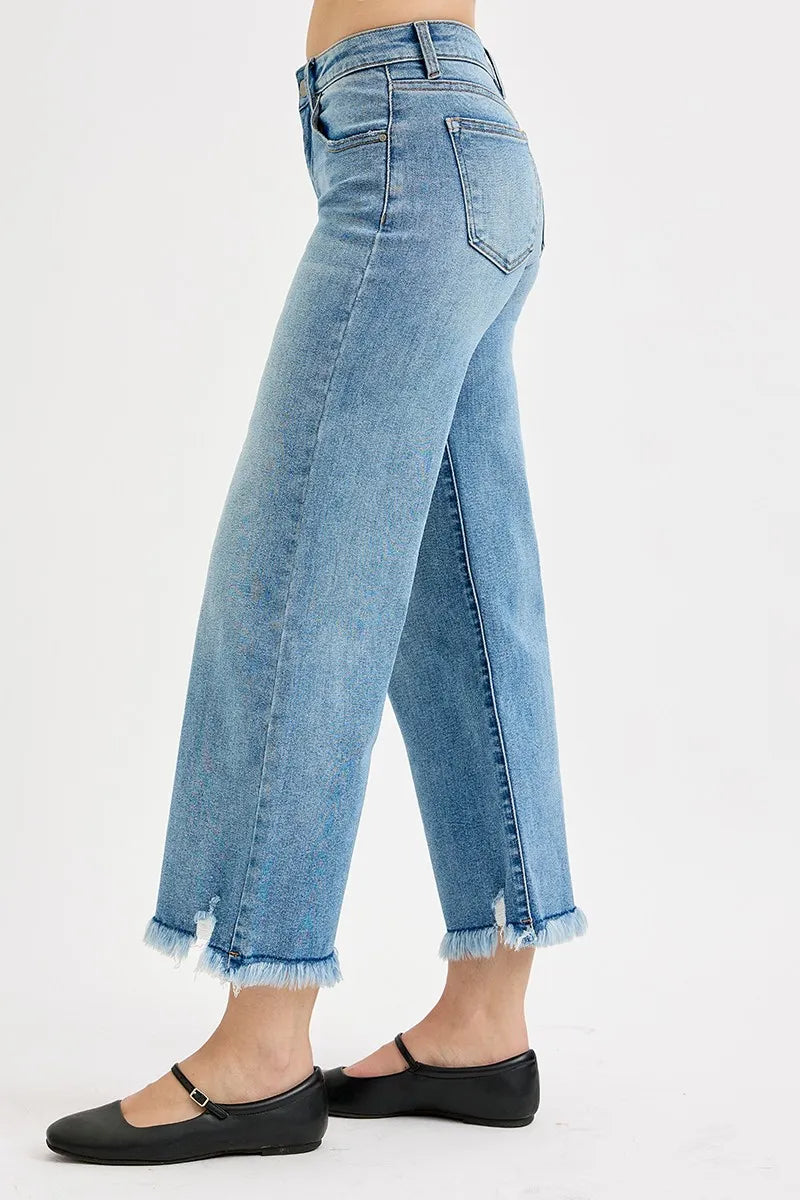 RISEN Full Size Mid Rise Crop Wide Leg Jeans Plus Size - Alwesbo Fashion