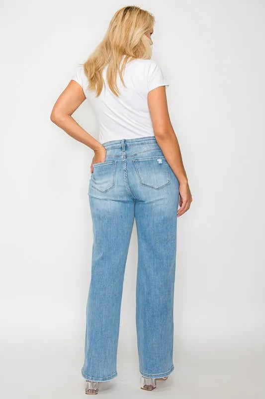 bytos Full Size Distressed High Rise Straight Jeans - Alwesbo Fashion