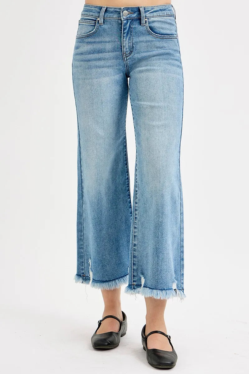 RISEN Full Size Mid Rise Crop Wide Leg Jeans Plus Size - Alwesbo Fashion