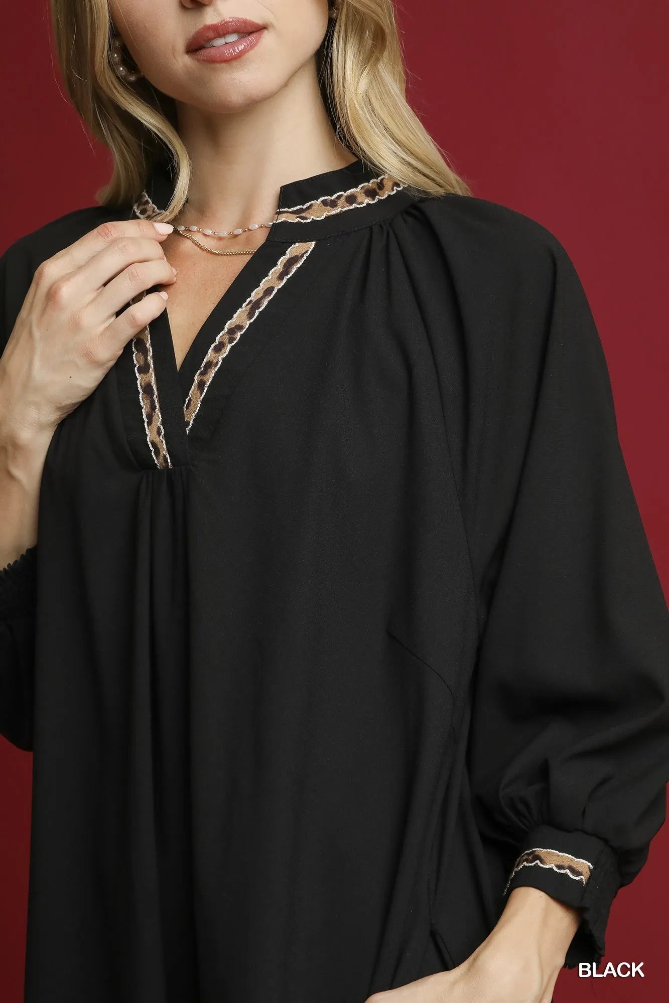 Umgee Notched Shift Dress with Trim Detail - Alwesbo Fashion