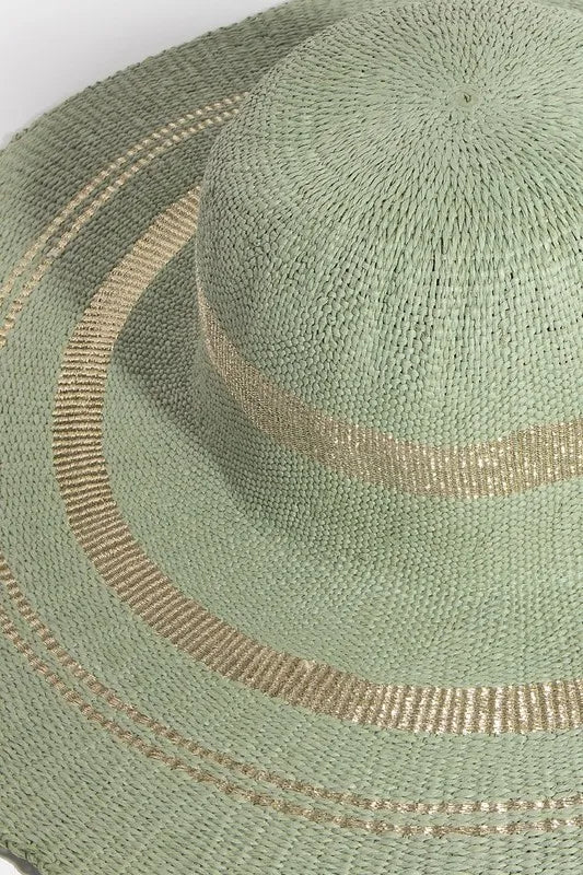Fame Metallic Accent Trim Floppy Sun Hat - Alwesbo Fashion