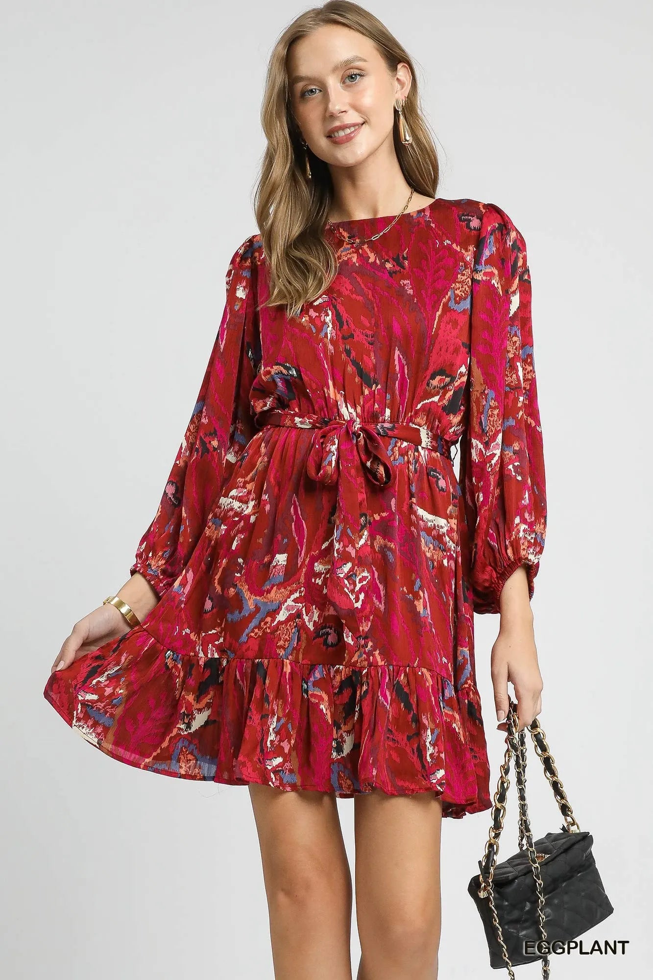 Boho Chic Balloon Sleeve Dress with Flowy Ruffle Hem - Alwesbo Fashion