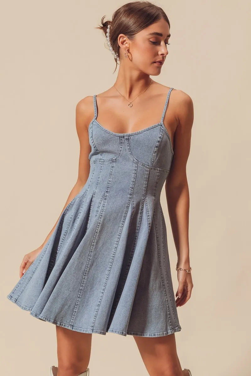 SO ME A Line Fit and Flare Denim Mini Dress - Alwesbo Fashion