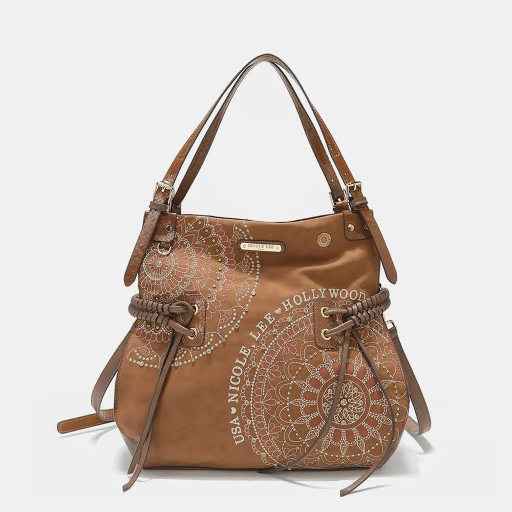 Nicole Lee USA Side Braided Tassel Inlaid Rhinestone Embroidery Hobo Bag - Alwesbo Fashion