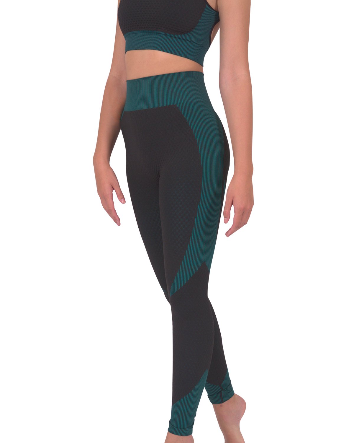 Seamless Black Leggings with Teal Blue Accent - Alwesbo Fashion
