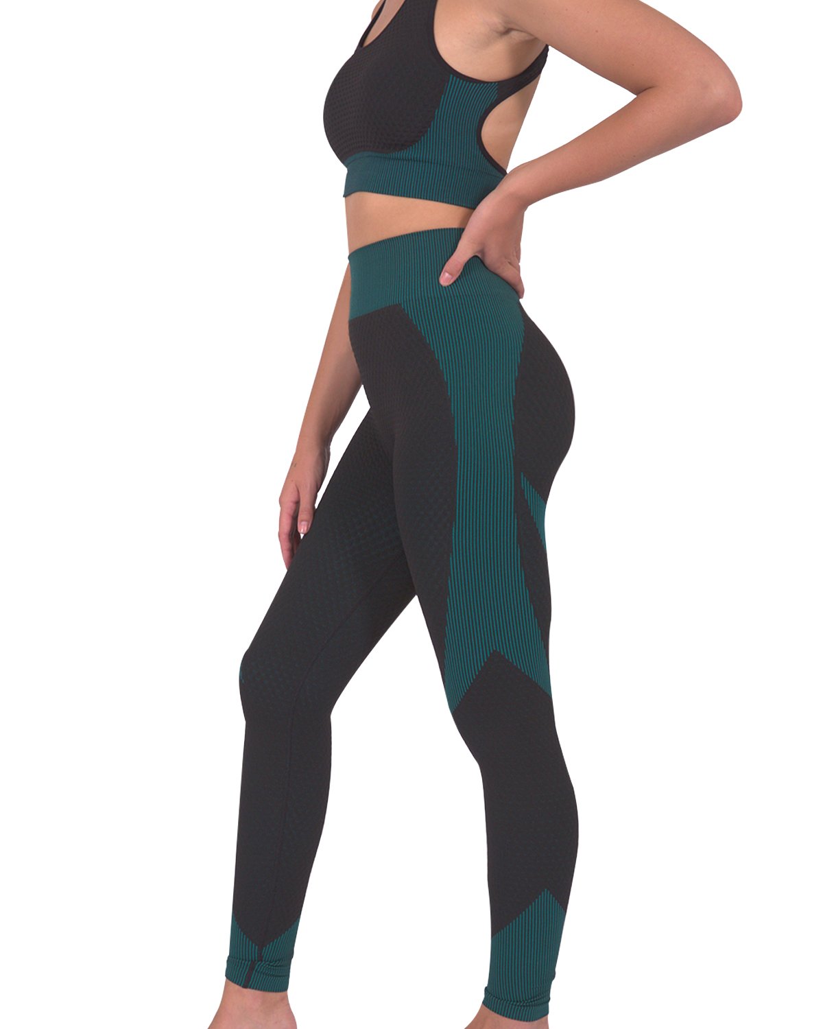 Seamless Black Leggings with Teal Blue Accent - Alwesbo Fashion