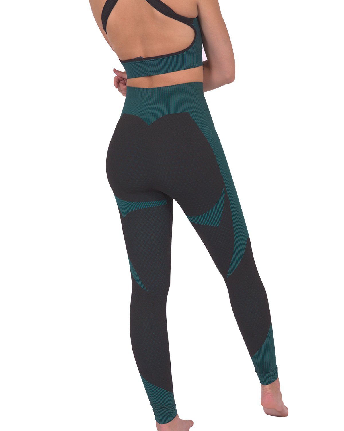 Seamless Black Leggings with Teal Blue Accent - Alwesbo Fashion