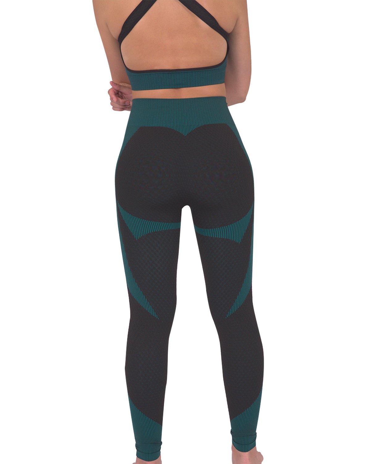 Seamless Black Leggings with Teal Blue Accent - Alwesbo Fashion