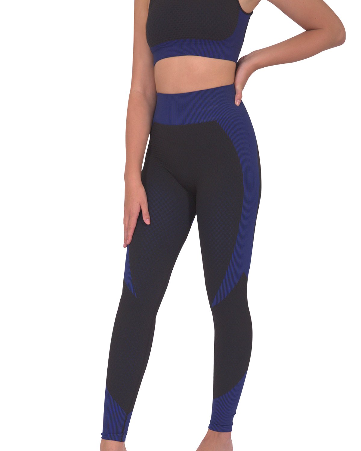 Black and Navy Seamless Leggings - High-Waisted Activewear for Workouts - Alwesbo Fashion