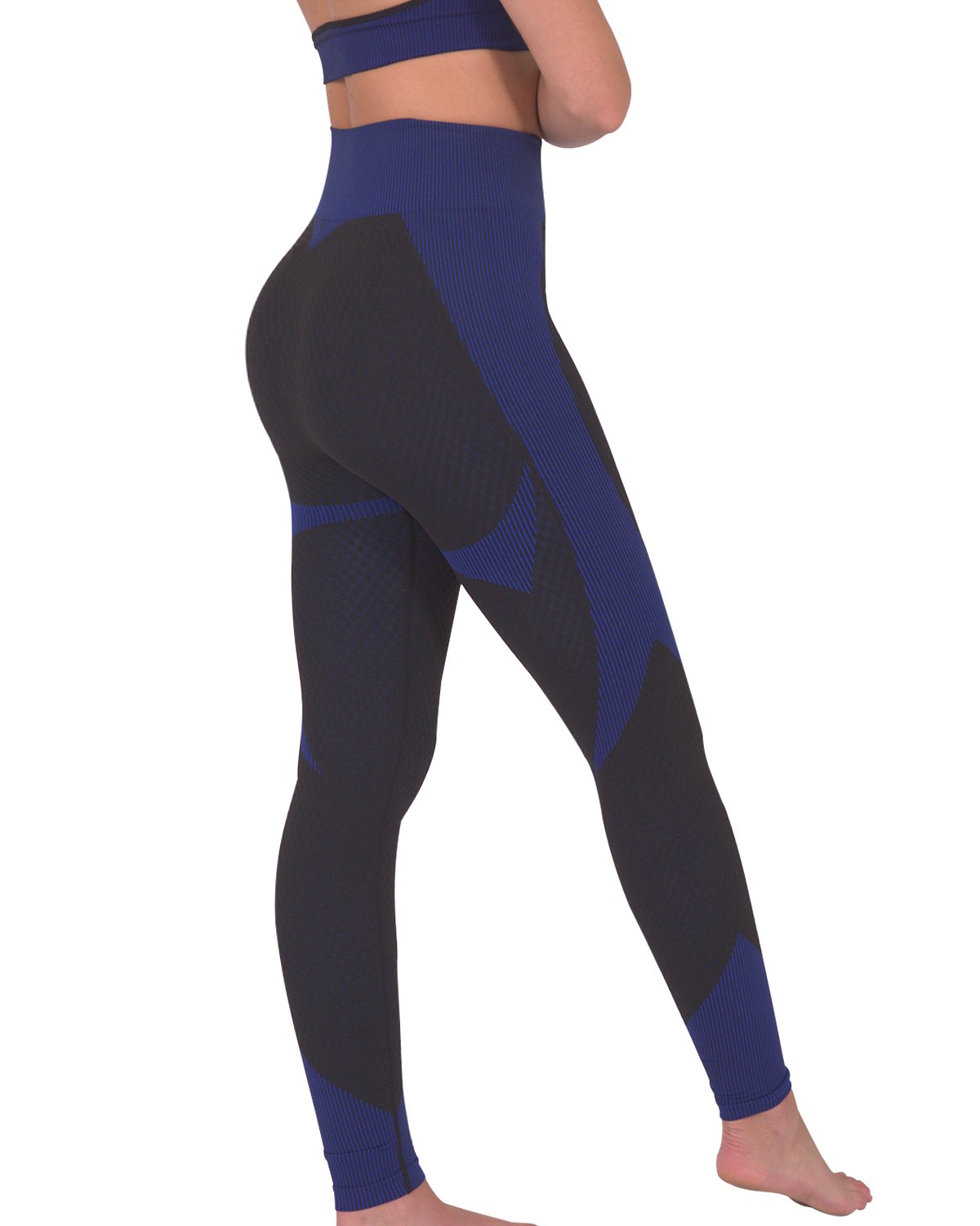 Black and Navy Seamless Leggings - High-Waisted Activewear for Workouts - Alwesbo Fashion
