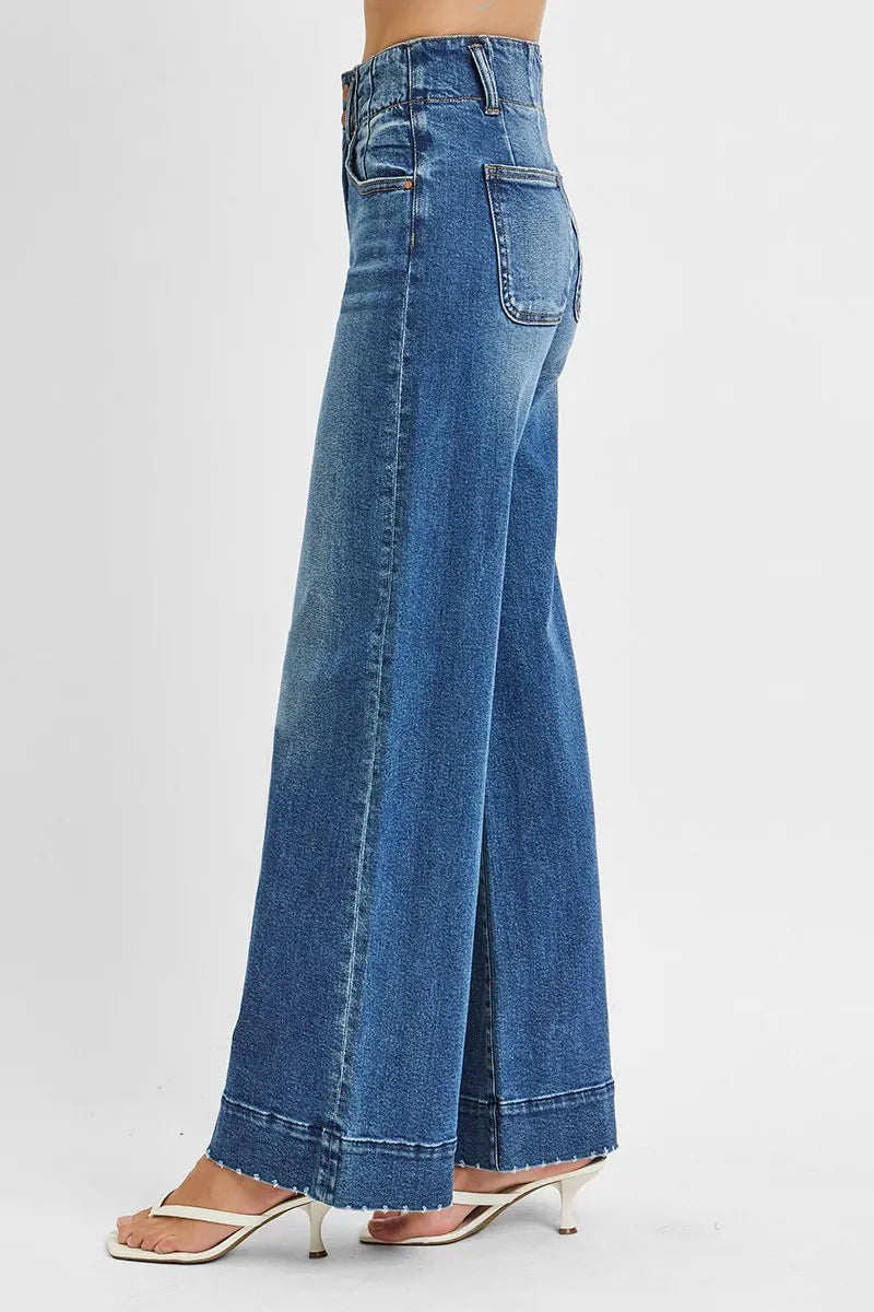 RISEN Full Size High Rise Ankle Wide Seam Detailed Jeans Plus Size - Alwesbo Fashion