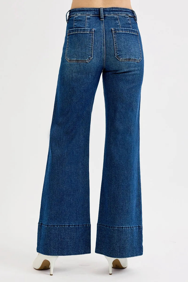 Plus Size Tummy Control Mid Rise Ankle Wide Flare Jeans - Alwesbo Fashion