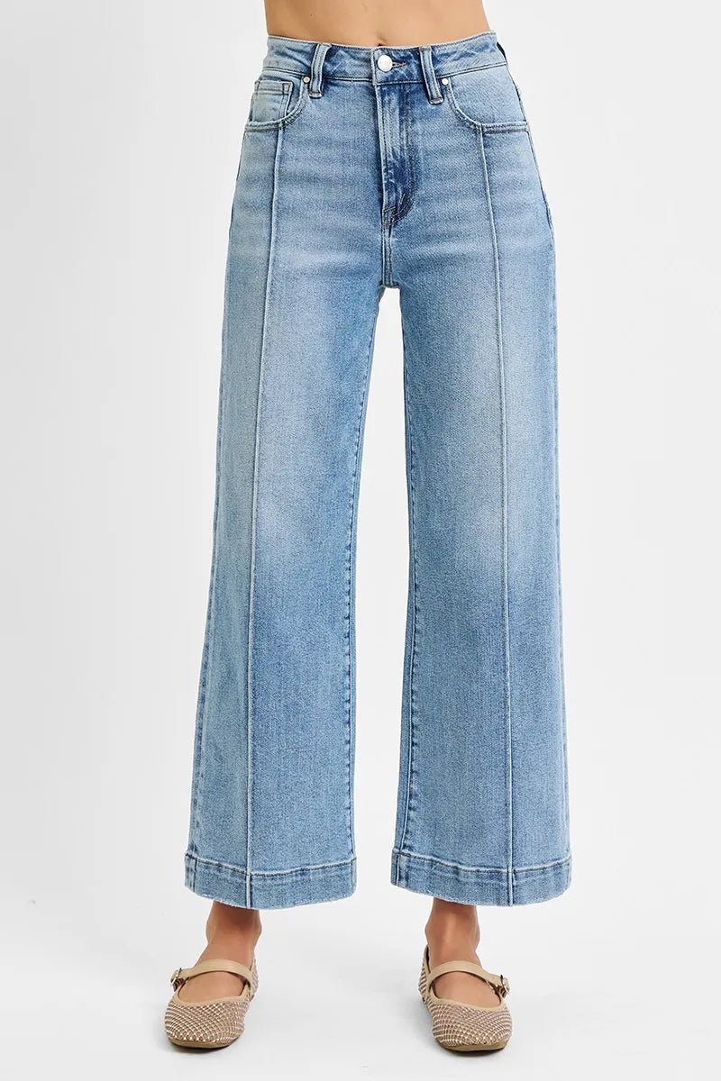 Comfortable High Rise Crop Wide Leg Denim Jeans – Plus Size - Alwesbo Fashion