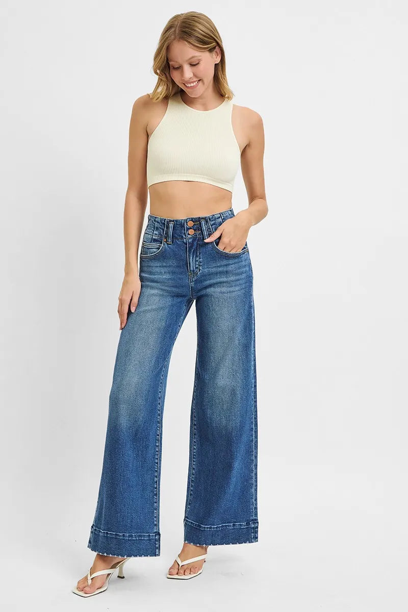 RISEN Full Size High Rise Ankle Wide Seam Detailed Jeans Plus Size - Alwesbo Fashion