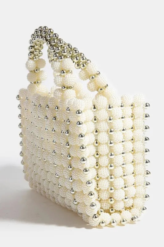 Fame Metallic and Pearl Cluster Beaded Handbag - Alwesbo Fashion