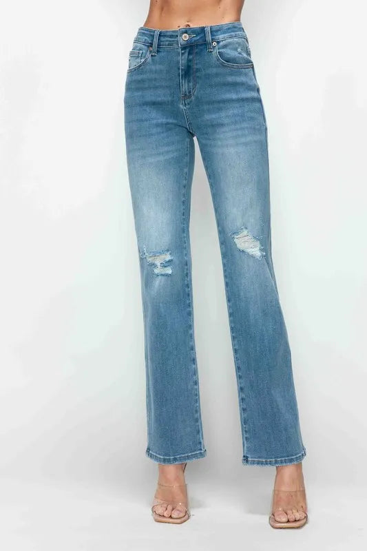 bytos Full Size Distressed High Rise Straight Jeans - Alwesbo Fashion