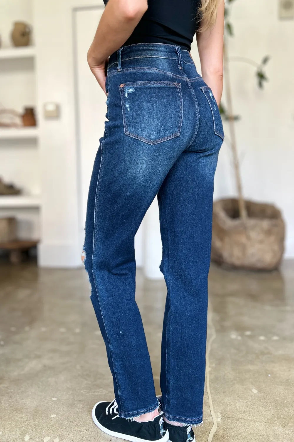 Judy Blue Full Size High Waist Rigid Magic Heavy Destroy Straight Jeans - Alwesbo Fashion