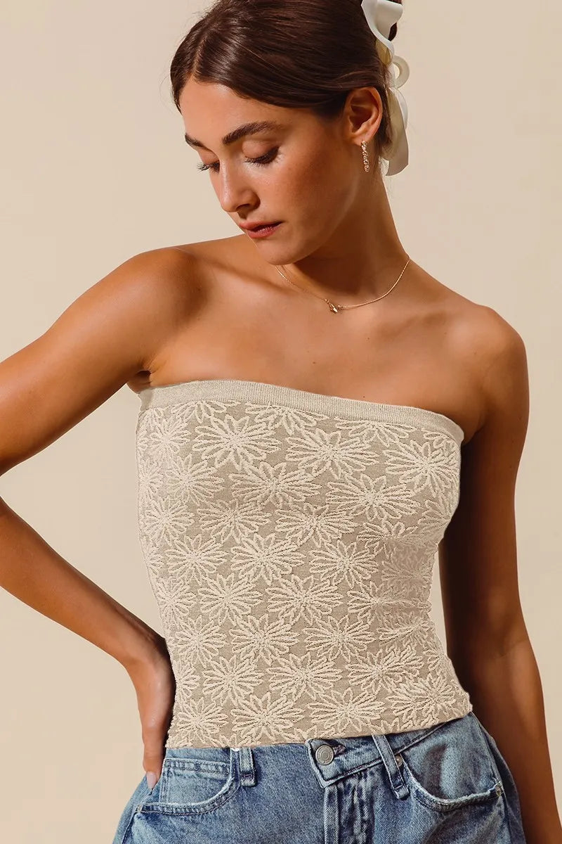 SO ME Jacquard Floral Two Tone Seamless Tube Top - Alwesbo Fashion