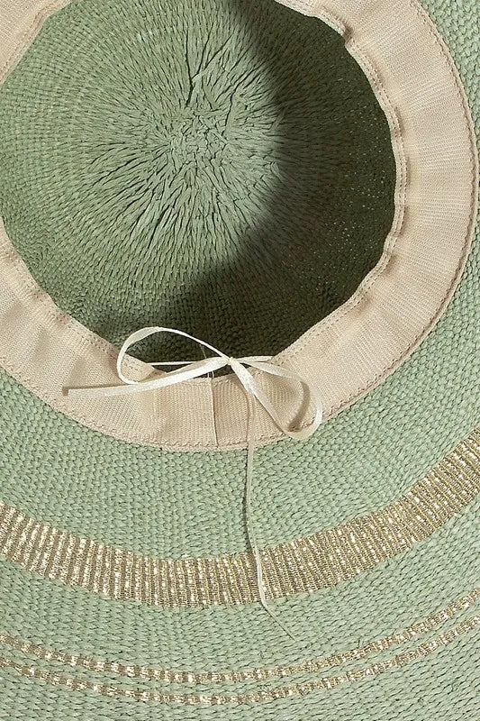 Fame Metallic Accent Trim Floppy Sun Hat - Alwesbo Fashion