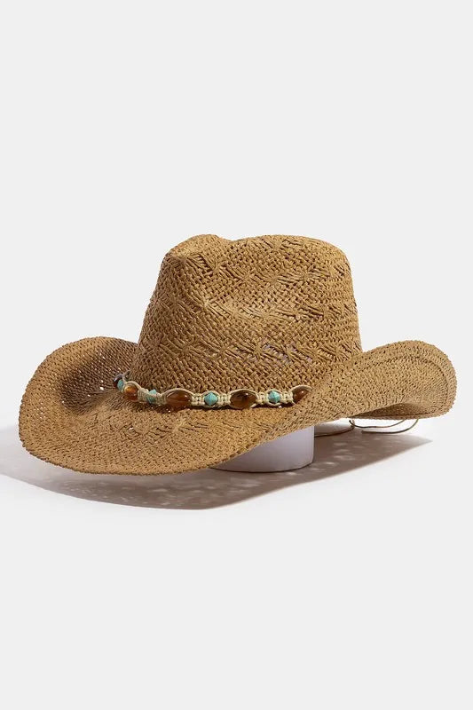 Fame Mixed Beaded And Rope Western Fedora Straw Hat - Alwesbo Fashion