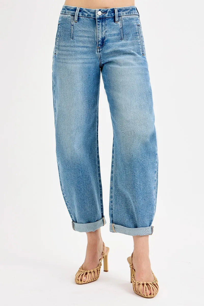 Stylish Mid Rise Roll-Up Jeans Designed for Plus Size Figures - Alwesbo Fashion