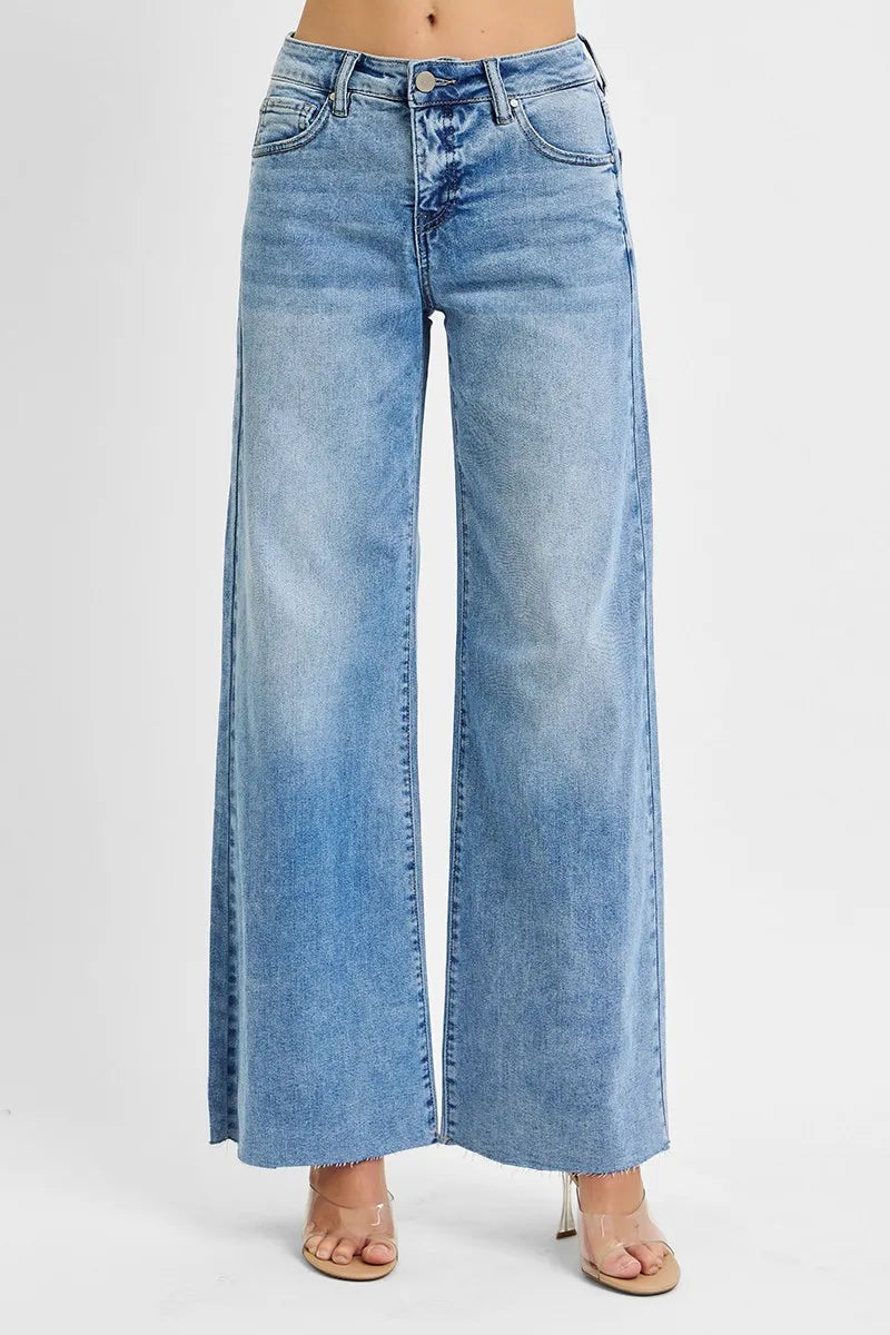 RISEN Full Size Tummy Control High Rise Ankle Palazzo Jeans Plus Size - Alwesbo Fashion