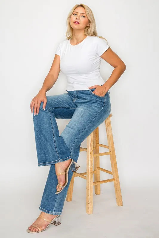 bytos Full Size Cat's Whiskers Mid Rise Bootcut Jeans - Alwesbo Fashion