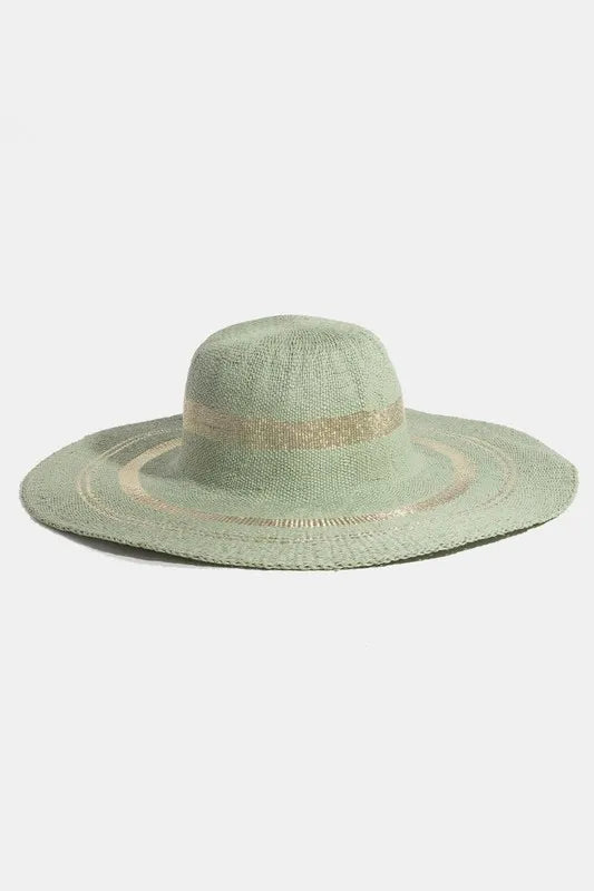 Fame Metallic Accent Trim Floppy Sun Hat - Alwesbo Fashion