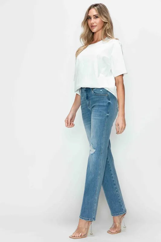 bytos Full Size Distressed High Rise Straight Jeans - Alwesbo Fashion