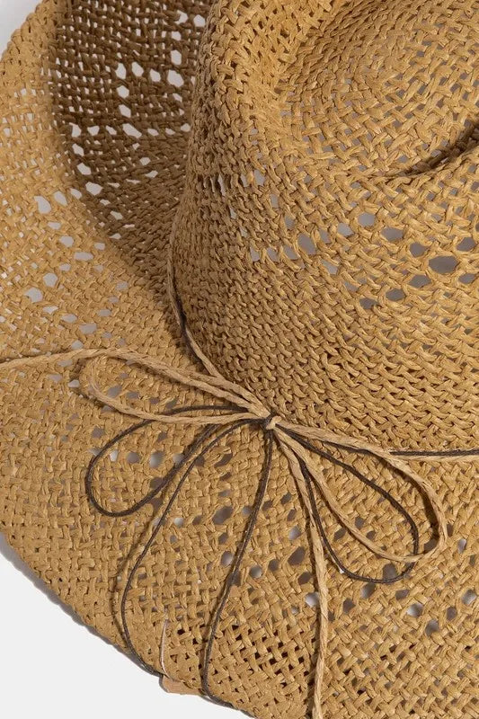 Western Straw Hat with Turquoise & Shell Star Bead Strap - Alwesbo Fashion