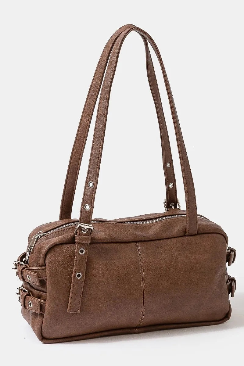 Fame Multi Grommet Belt Strap Rustic Rectangular Hand Bag - Alwesbo Fashion