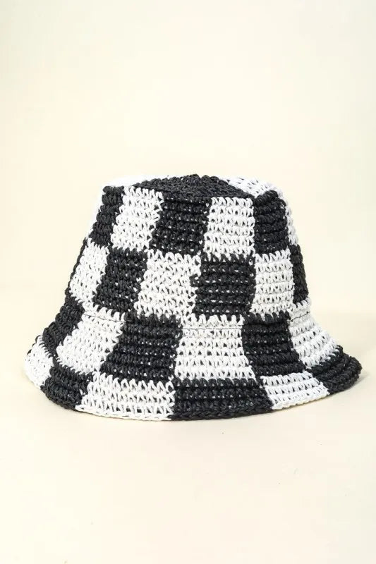 Fame Checkered Pattern Knit Bucket Hat - Alwesbo Fashion