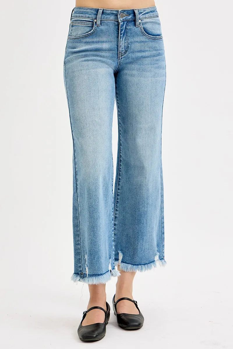 RISEN Full Size Mid Rise Crop Wide Leg Jeans Plus Size - Alwesbo Fashion