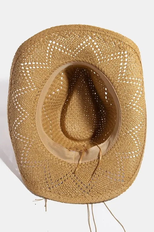Fame Mixed Beaded Strap Western Fedora Straw Hat - Alwesbo Fashion
