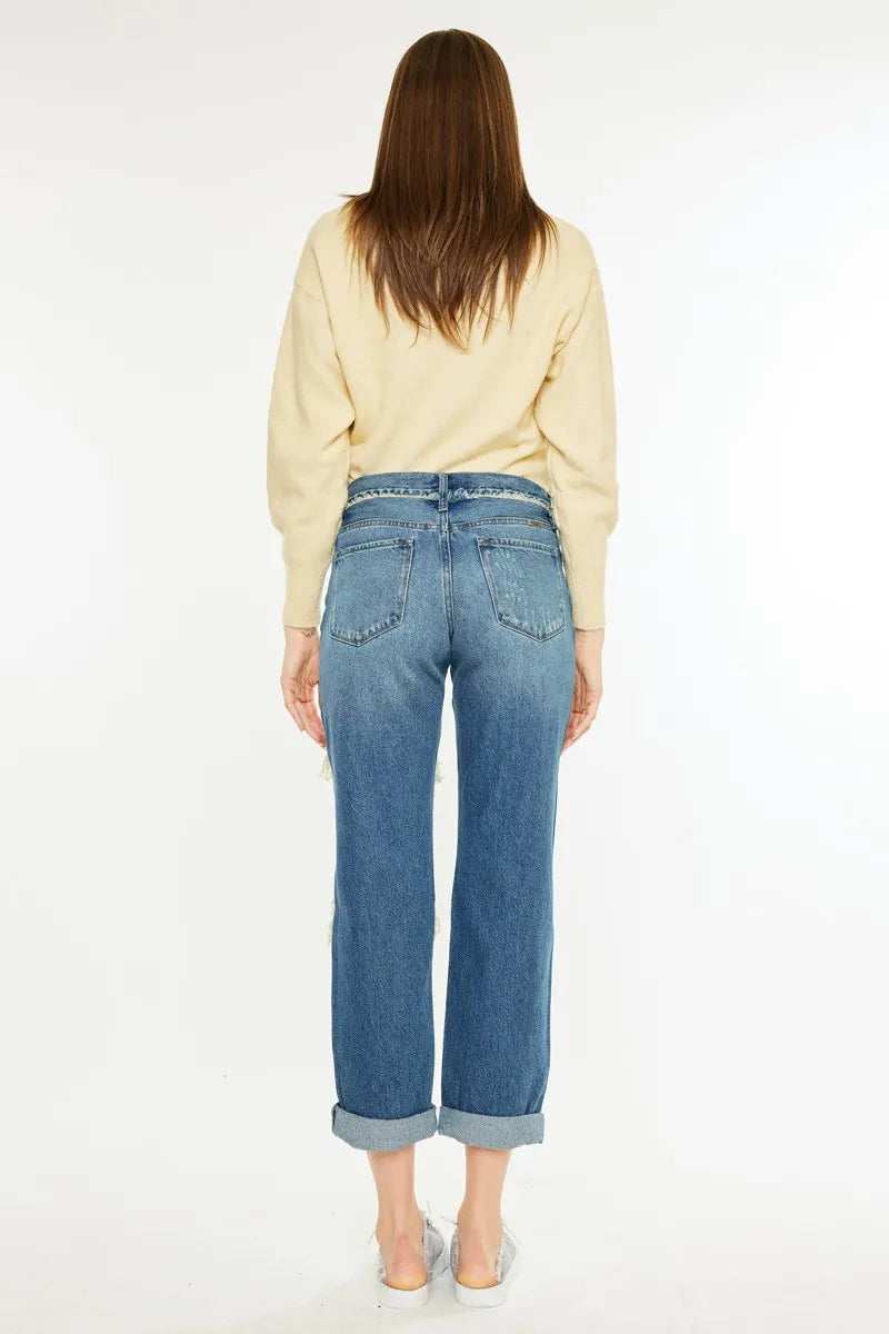 Distressed Mid Rise Boyfriend Jeans for Women - Alwesbo Fashion