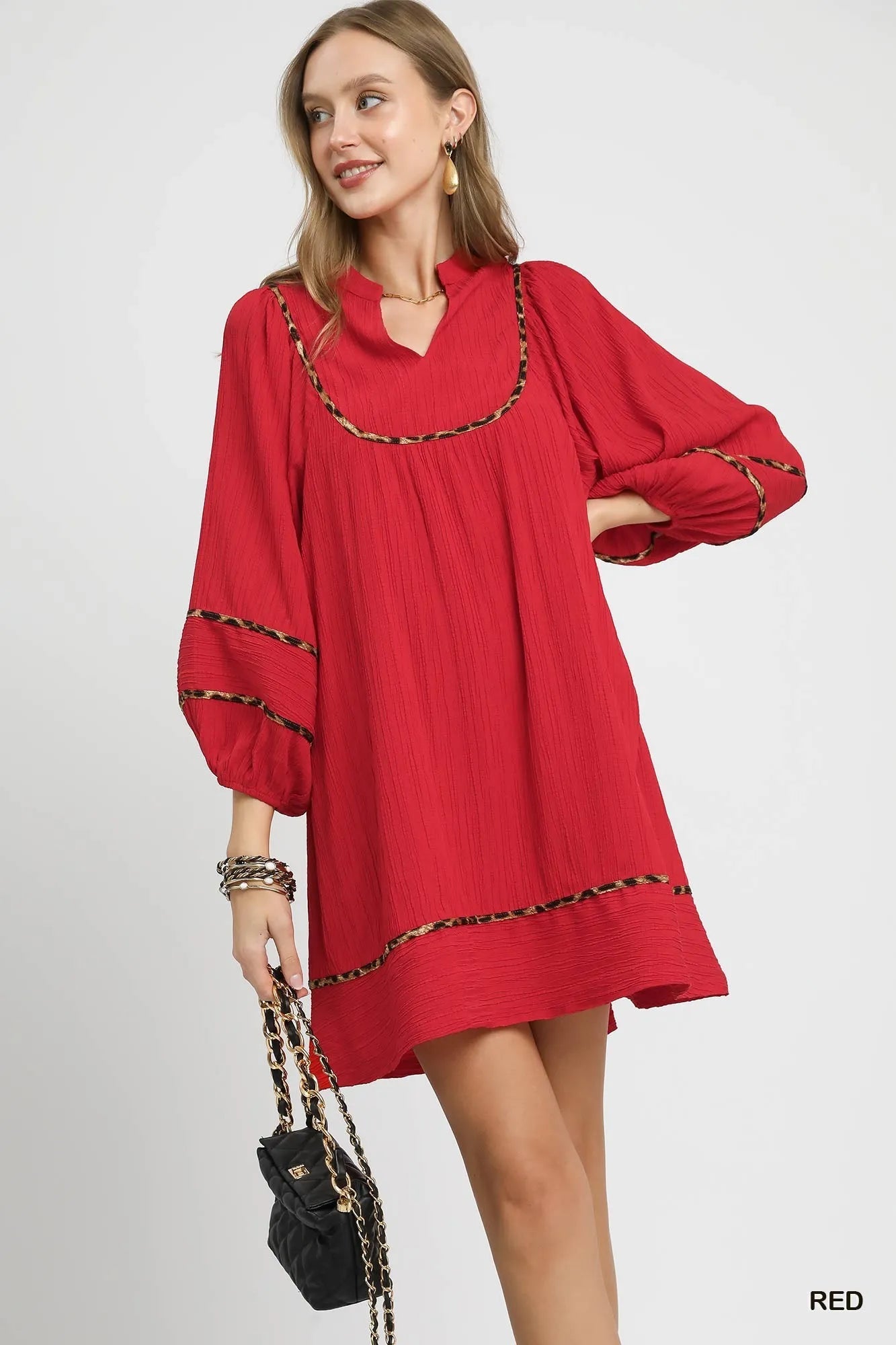 Boho Babydoll Dress with Luxe Leopard Accents - Alwesbo Fashion