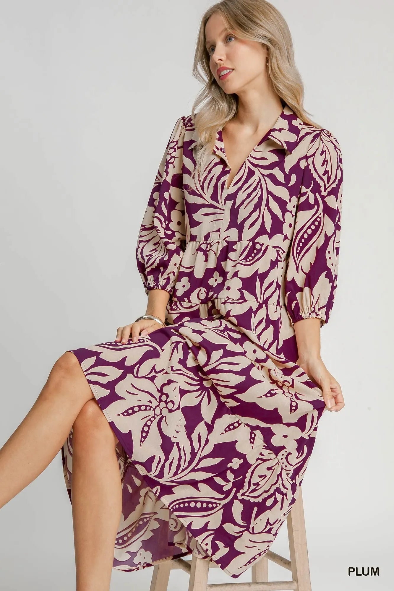 Tiered Midi Dress with Floral Print - Alwesbo Fashion