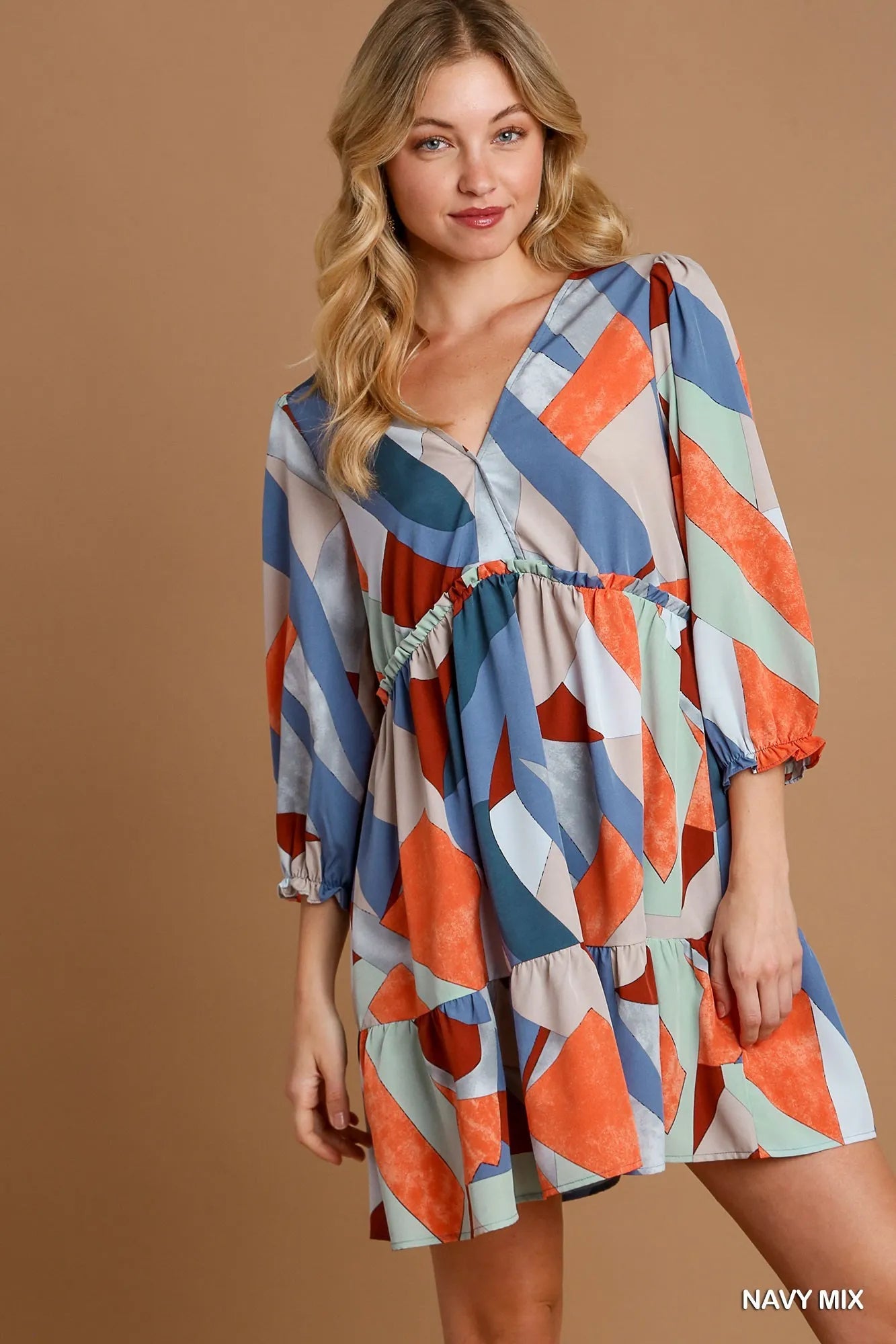 Boho Chic Tiered Dress – V-Neck & Abstract Pattern - Alwesbo Fashion