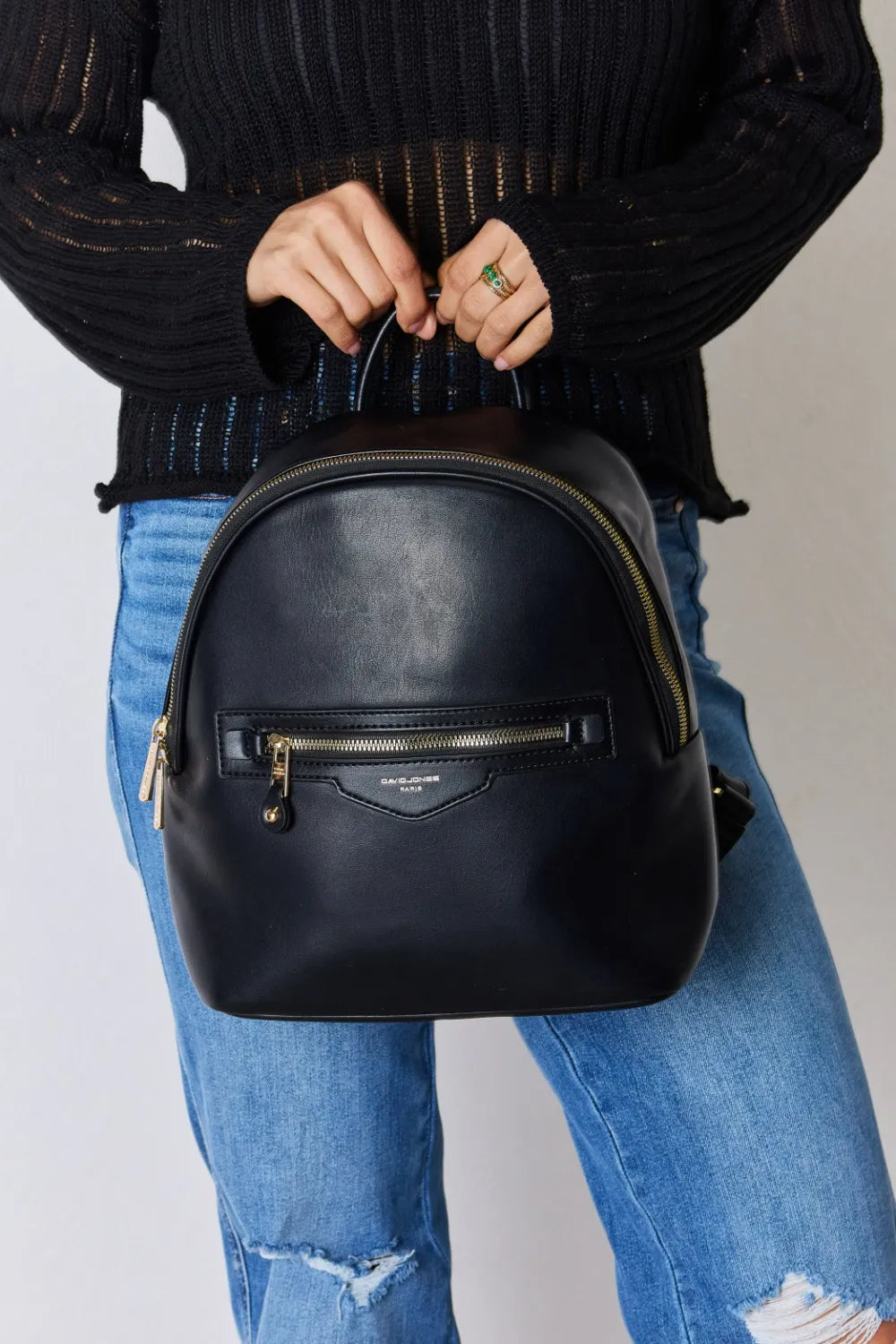 David Jones PU Leather Backpack - Alwesbo Fashion