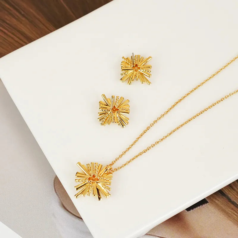 Starburst Gold-Plated Earrings and Necklace Set - Alwesbo Fashion