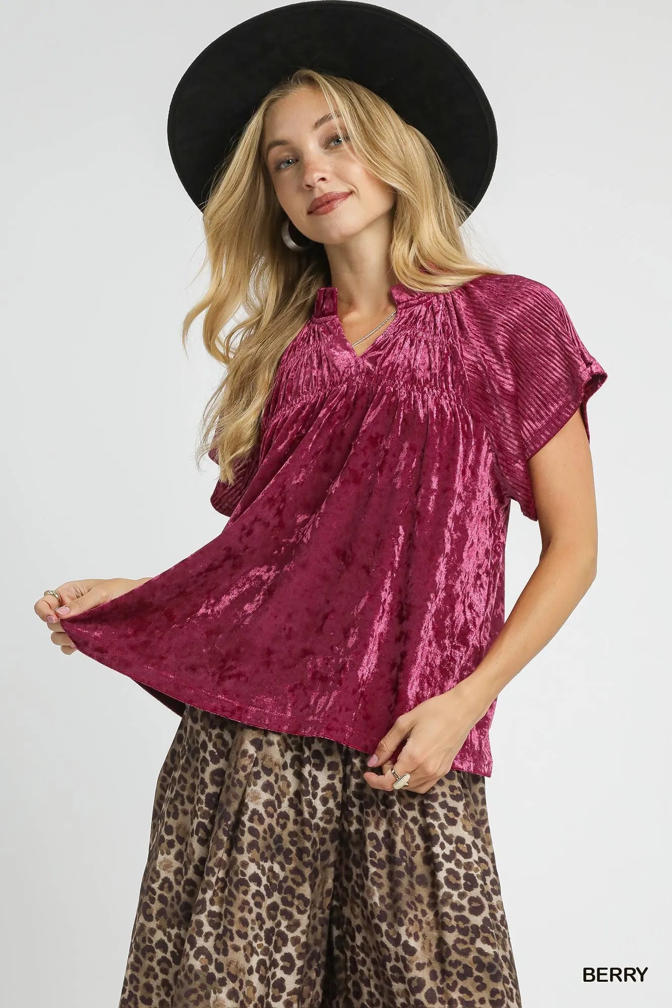 Pleated Crushed Velvet Top for Women - Alwesbo Fashion